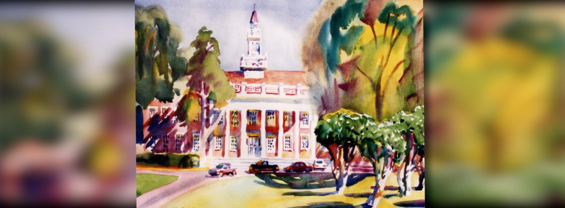 Wyatt Waters' Watercolor painting of the front of MSH