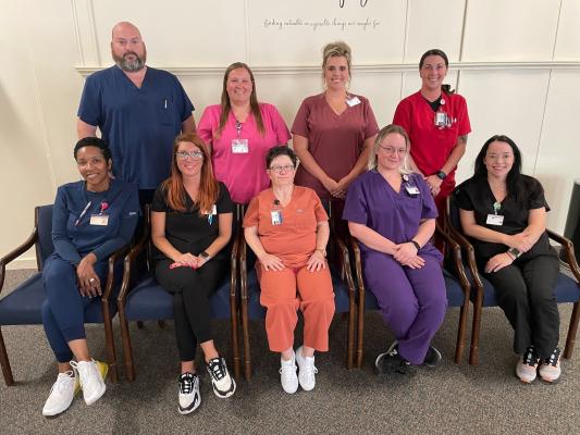 Front Row (l to r) - Chiquita Boyd, RN/DON (B201/W1 Female Receiving), Ashley Lilley, RN/DON (B45 & B46 Continued Treatment Services), Sarah Blackmon, RN (B46), Melissa Blaumuller, RN (B43), Jessica Harrell, RN (B201/W1)  Back Row (l to r) - Will Covington, RN/Charge Nurse (B45), Kimberly George, RN/CN (B203/W4), Marilen Kelley, BSN/RN/Nurse Educator (B67), Brandi Barwick, RN/DON (Male Receiving)